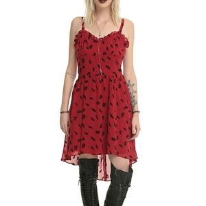 Royal Bones Red & Black Feather Hi-Lo Dress